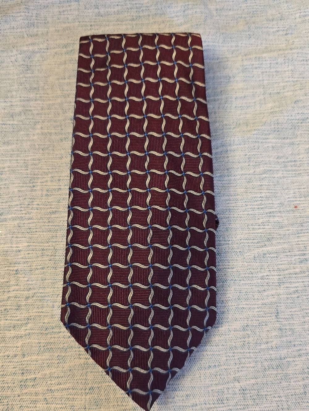 Classic Men's Burgundy Patterned Tie Lands' End Silk